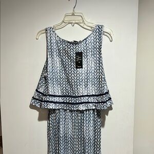 Robert Louis Navy and White Chevron Sleeveless Maxi Dress NWT